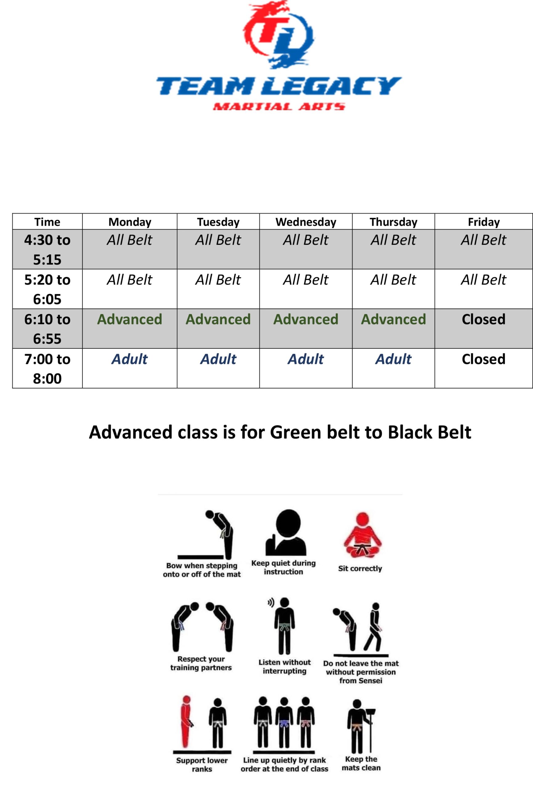 Team Legacy Schedule